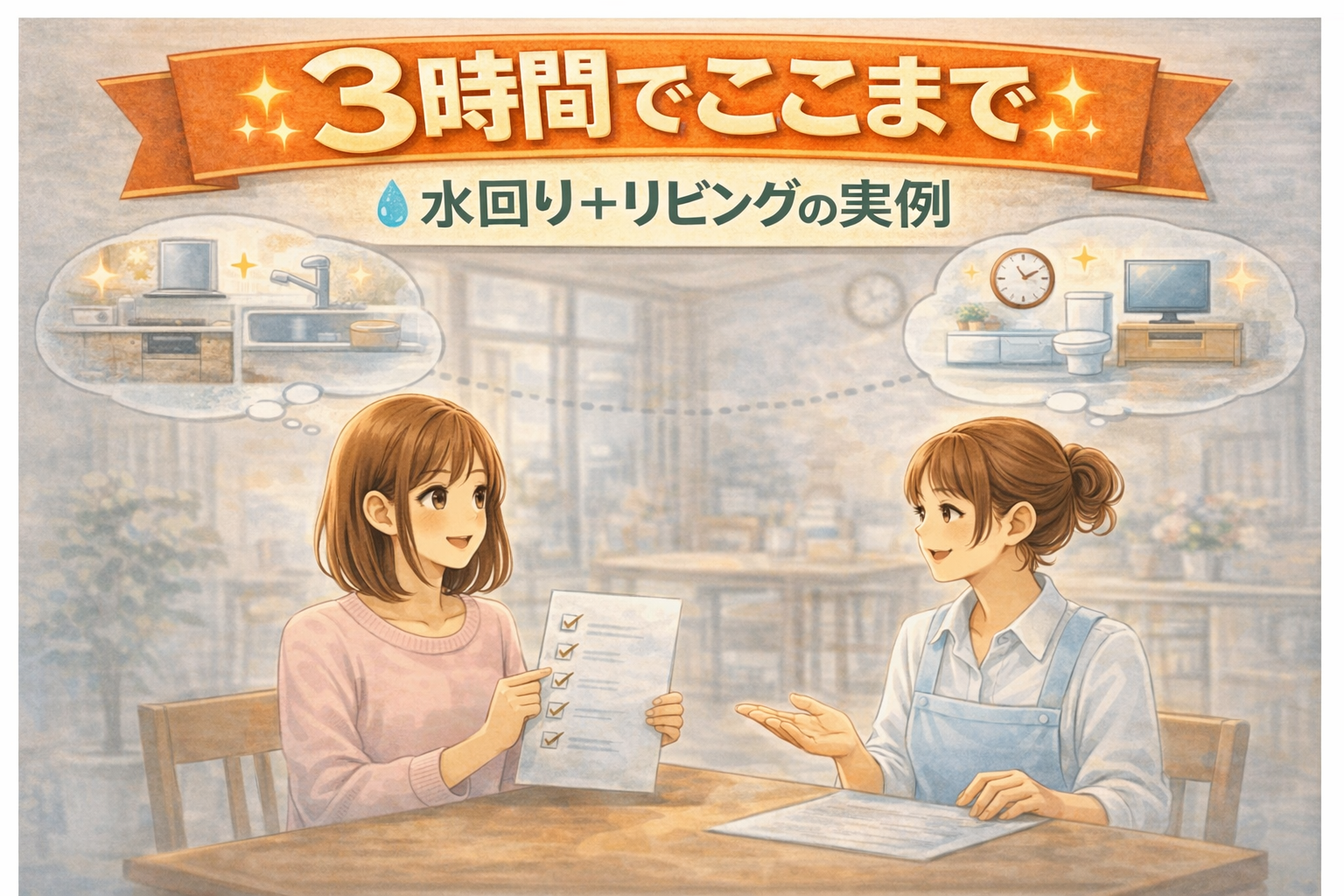 家事代行はどこまで掃除してもらえる？3時間の具体例を相談する様子